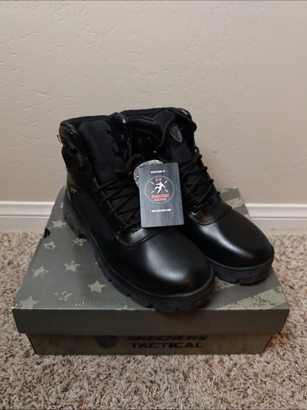 Skechers Tactical Black Leather Waterproof Work Relaxed Fit: Wascana - Benen WP